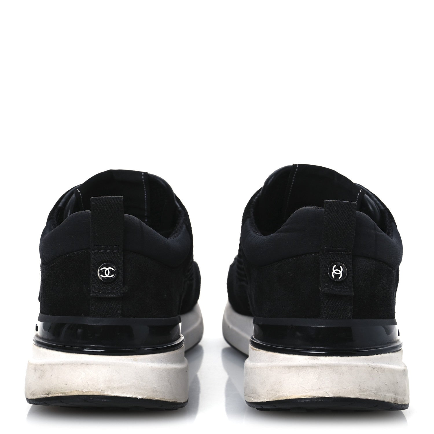 Chanel Calfskin Mesh Lycra Suede Womens Logo Sneakers 40 Black 6 of 13