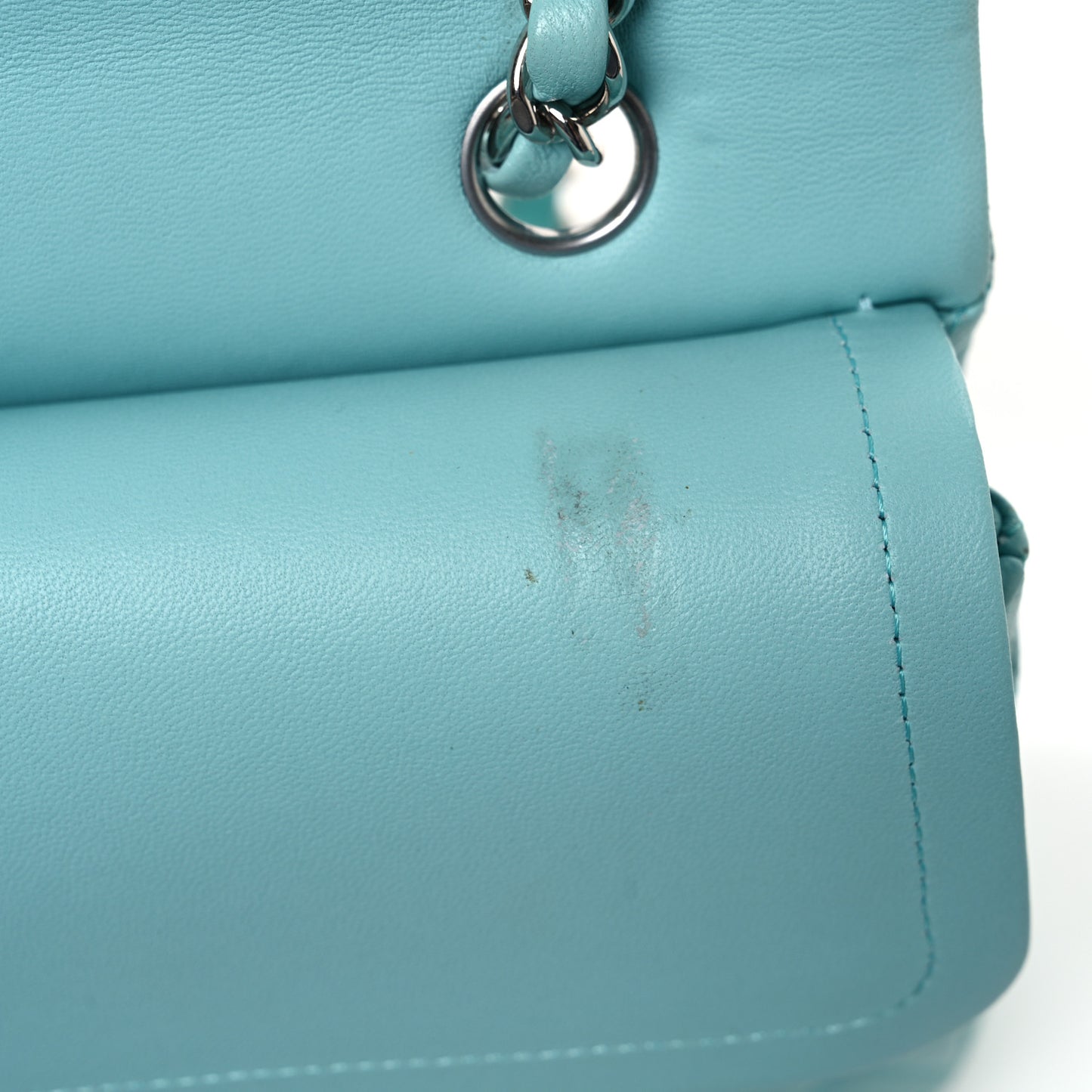 Lambskin Quilted Medium Double Flap Light Blue