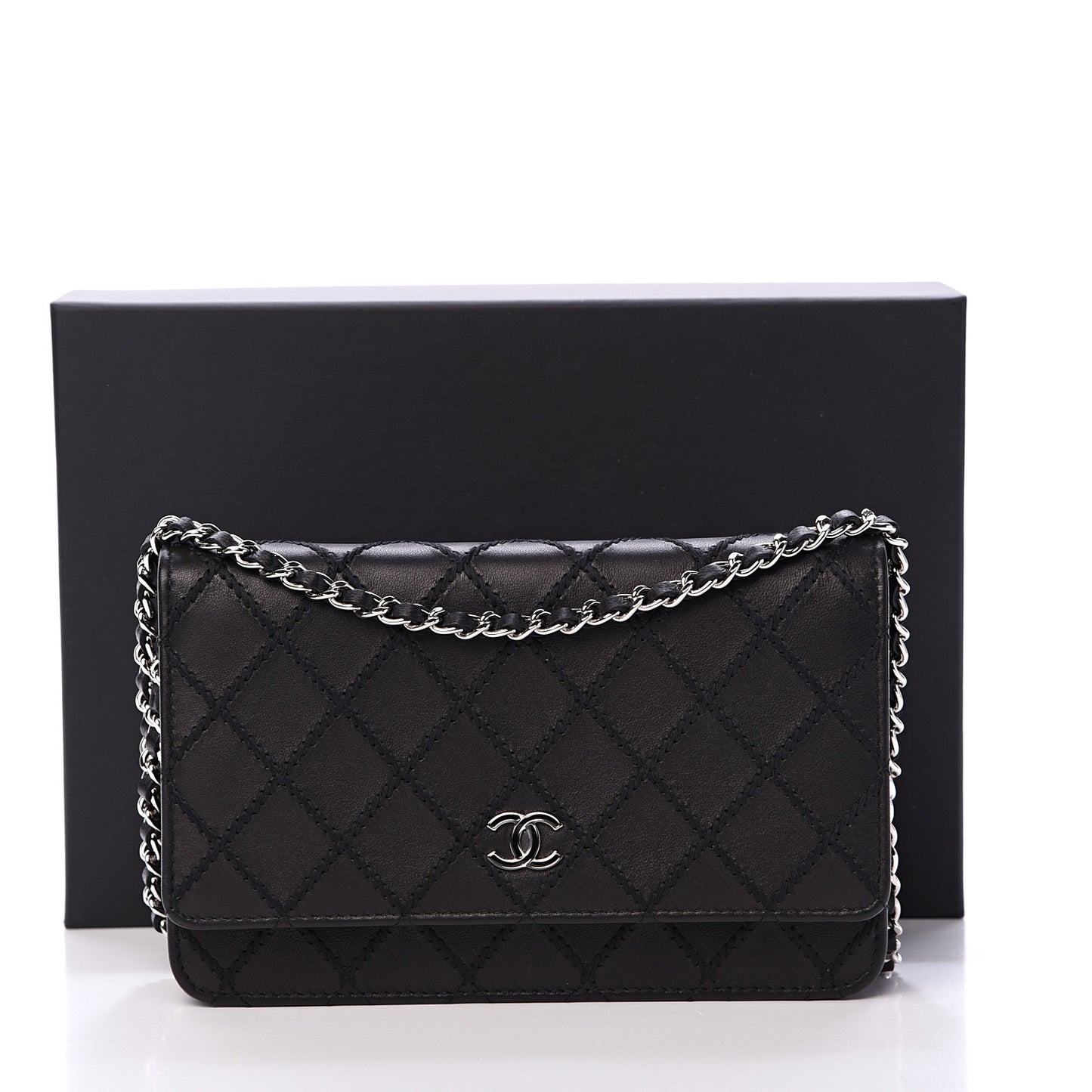 Calfskin Whipstitch Wallet On Chain WOC Black