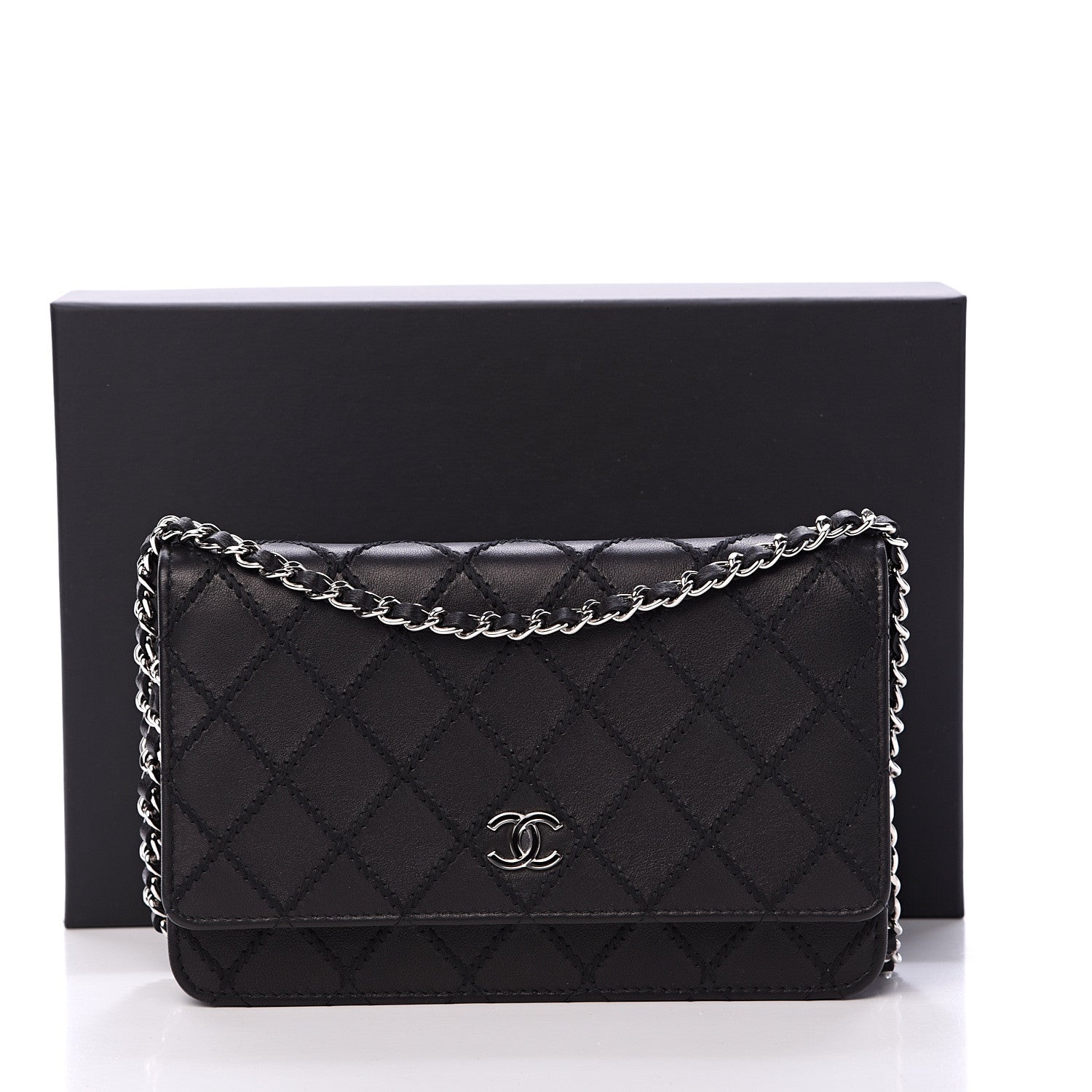 Chanel Calfskin Whipstitch Wallet On Chain WOC Black 11 of 11