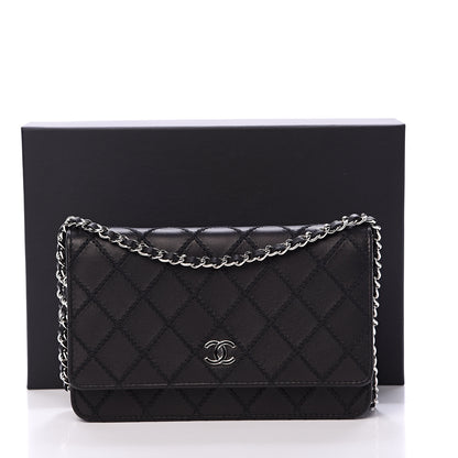 Chanel Calfskin Whipstitch Wallet On Chain WOC Black 11 of 11