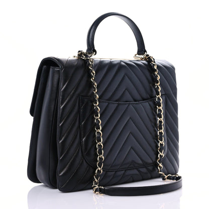 Chanel Lambskin Chevron Quilted Large Trendy CC Dual Handle Flap Bag Black 2 of 16