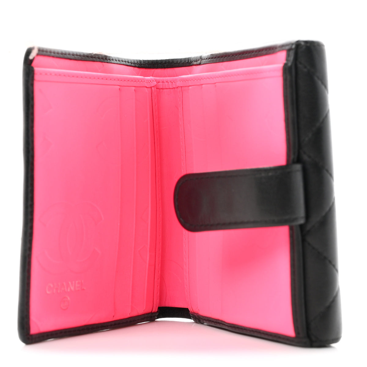 Lambskin Quilted Cambon Flap Wallet Black