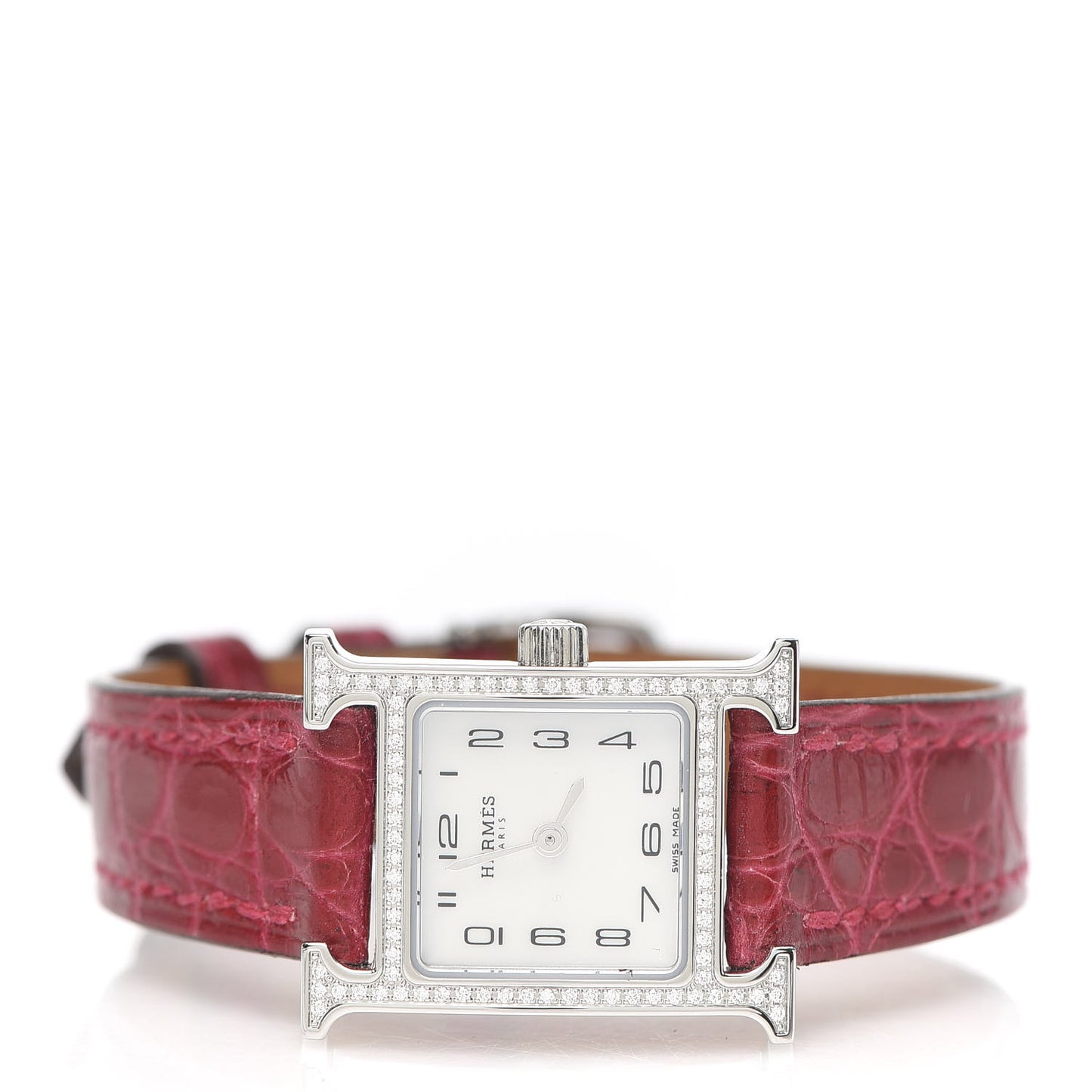 Stainless Steel Alligator Diamond Bezel Mother of Pearl 17.2mm Heure H Hour Quartz Watch Braise