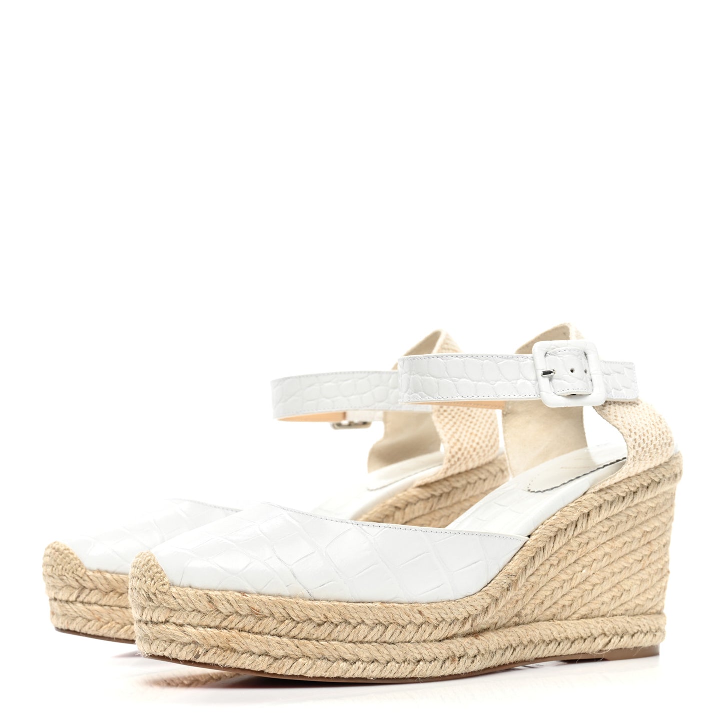 Calfskin Crocodile Embossed Amelia 90 Espadrille Wedges 39 White