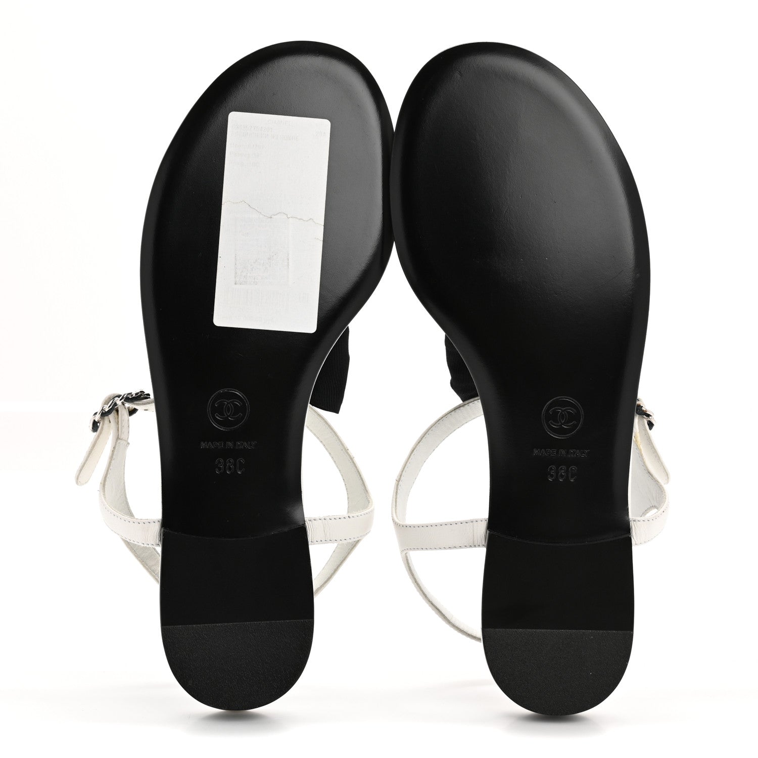 Chanel Lambskin Crystal Chain CC Logo Thong Sandals 38 White 6 of 10