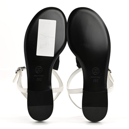 Chanel Lambskin Crystal Chain CC Logo Thong Sandals 38 White 6 of 10
