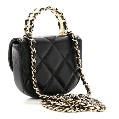 Chanel Lambskin Quilted Pearl Top Handle Clutch With Chain Black 3 of 12