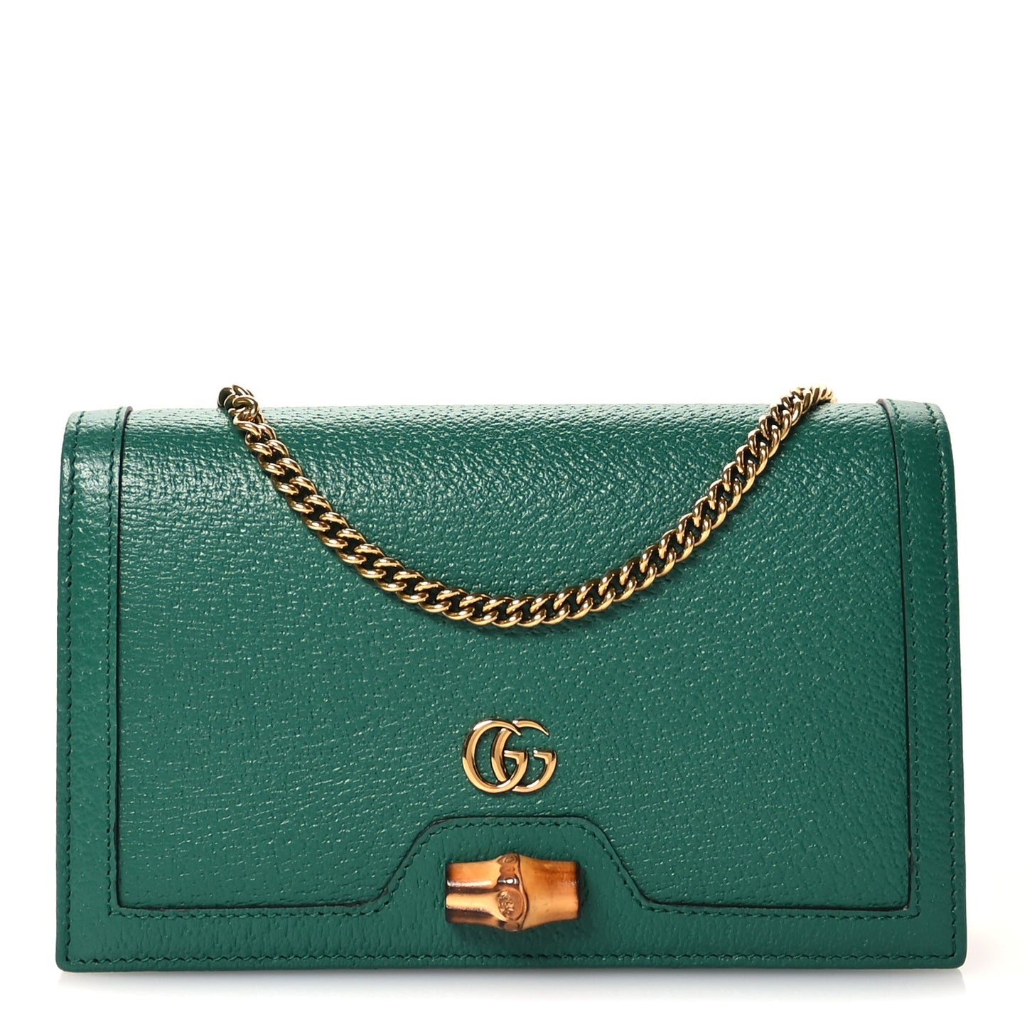 Textured Dollar Calfskin Mini Diana Chain Bag Emerald