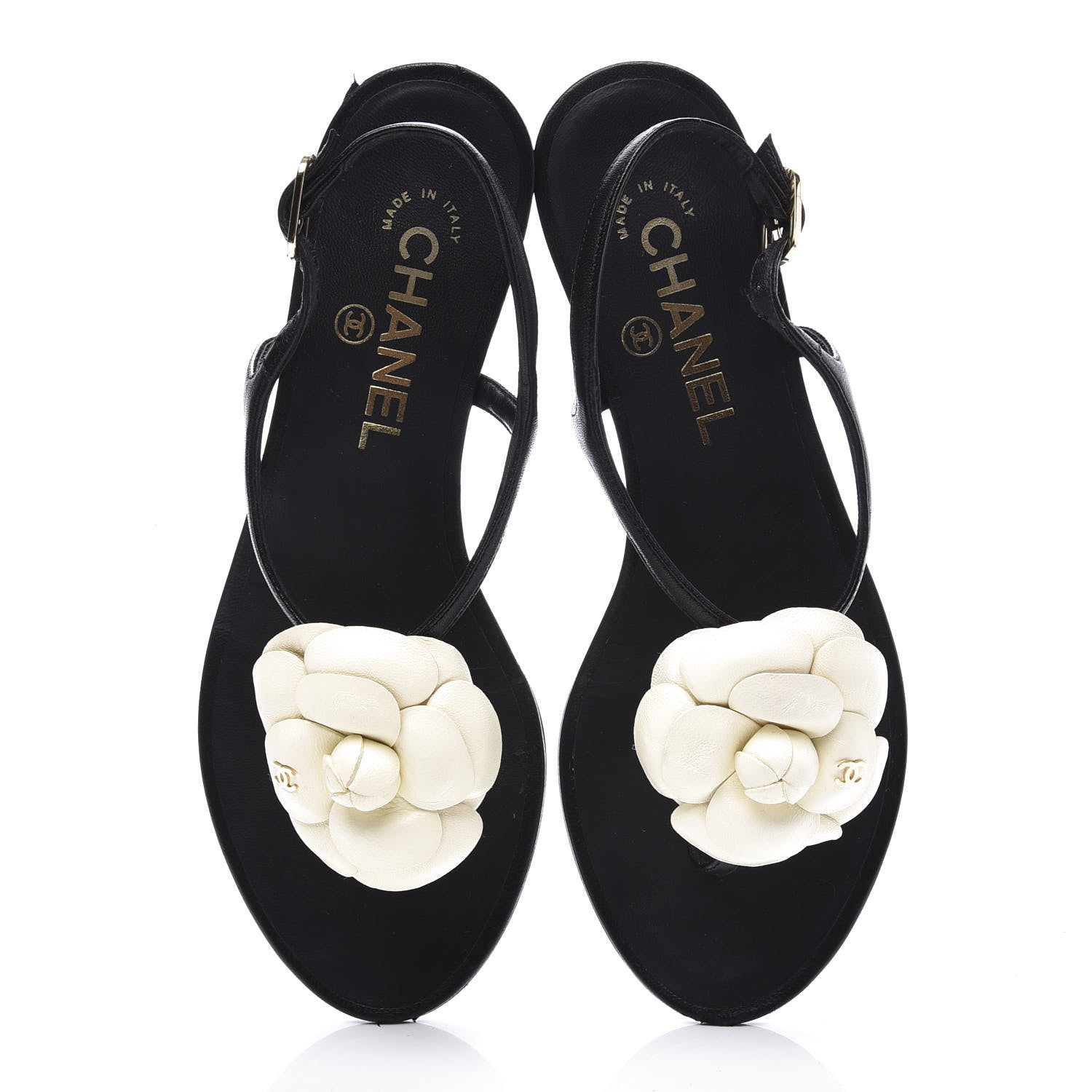 Chanel Patent Camellia Thong Sandals 36 Black White 5 of 12