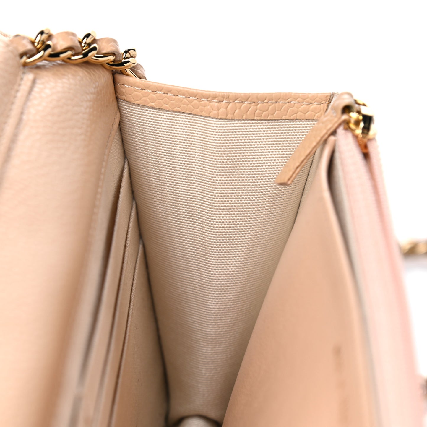 Caviar Quilted Wallet On Chain WOC Beige