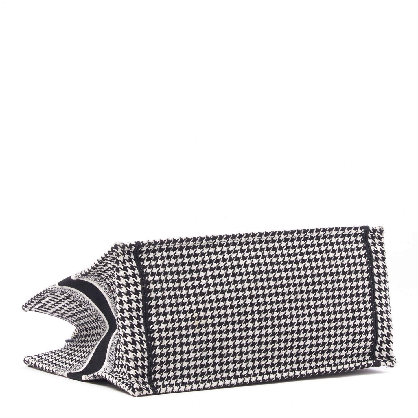 Canvas Houndstooth Embroidered Medium Book Tote Black White