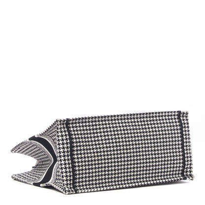 Christian Dior Canvas Houndstooth Embroidered Medium Book Tote Black White 4 of 9