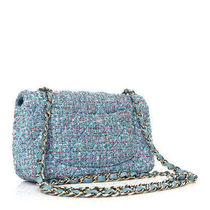 Chanel Tweed Quilted Mini Rectangular Flap Turquoise Purple White Red 3 of 9