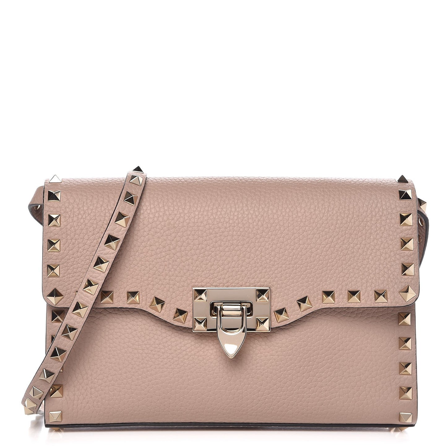 Pebbled Calfskin Medium Rockstud Flip Lock Crossbody Bag Poudre