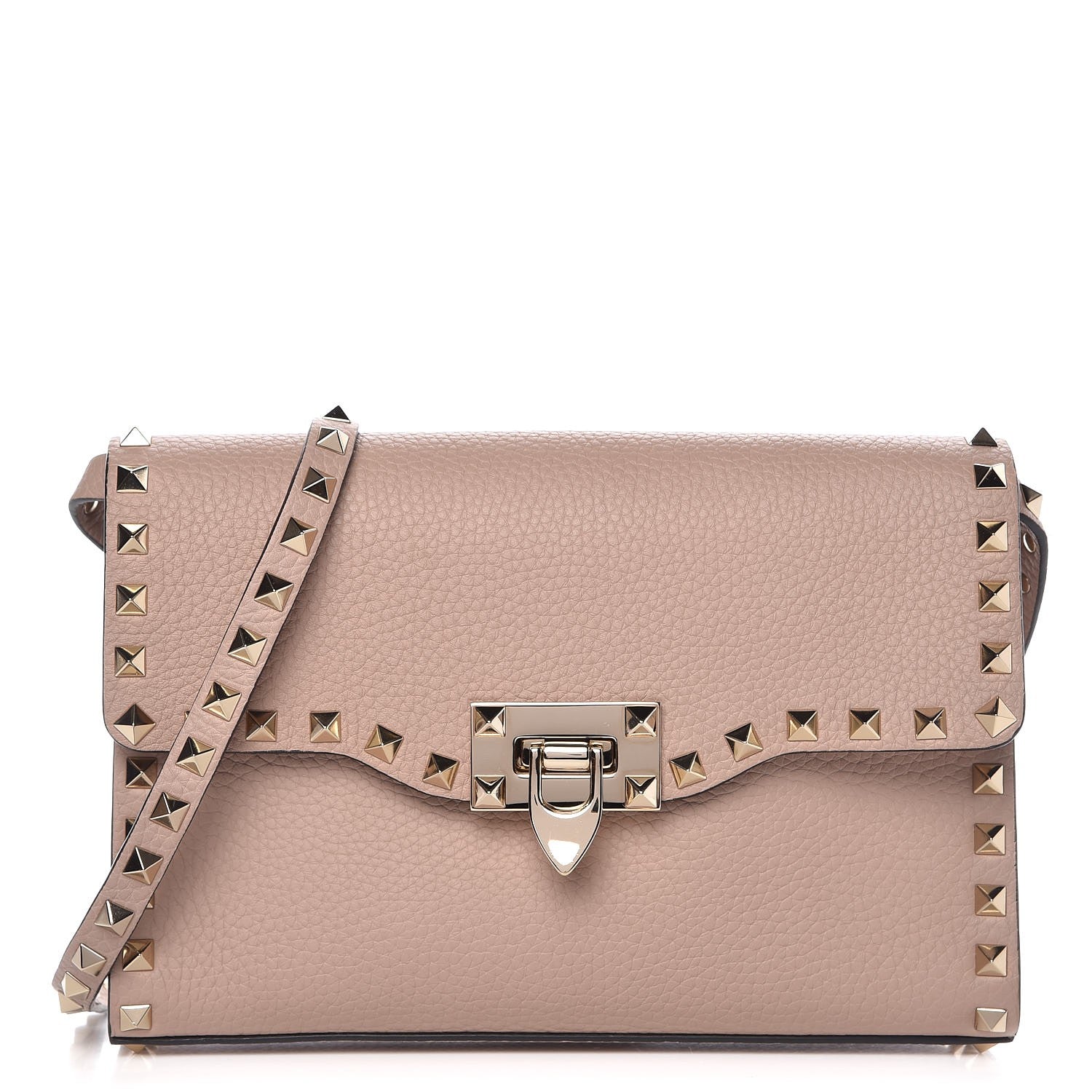 Valentino Garavani Pebbled Calfskin Medium Rockstud Flip Lock Crossbody Bag Poudre 1 of 6