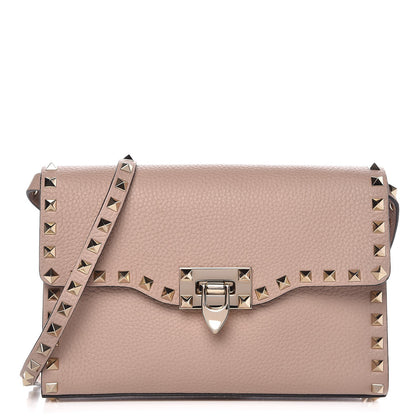 Valentino Garavani Pebbled Calfskin Medium Rockstud Flip Lock Crossbody Bag Poudre 1 of 6