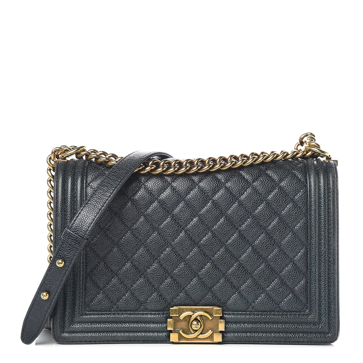 Chanel Caviar Quilted New Medium Boy Flap Blue 1 of 19