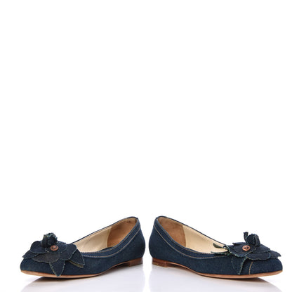 Chanel Denim Camellia Ballerina Flats 37 Navy Blue 6 of 13