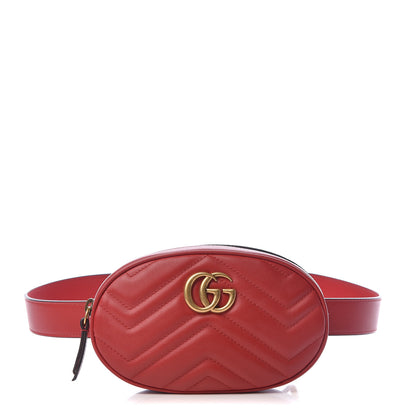 Gucci Calfskin Matelasse GG Marmont Belt Bag 95 38 Hibiscus Red 1 of 11