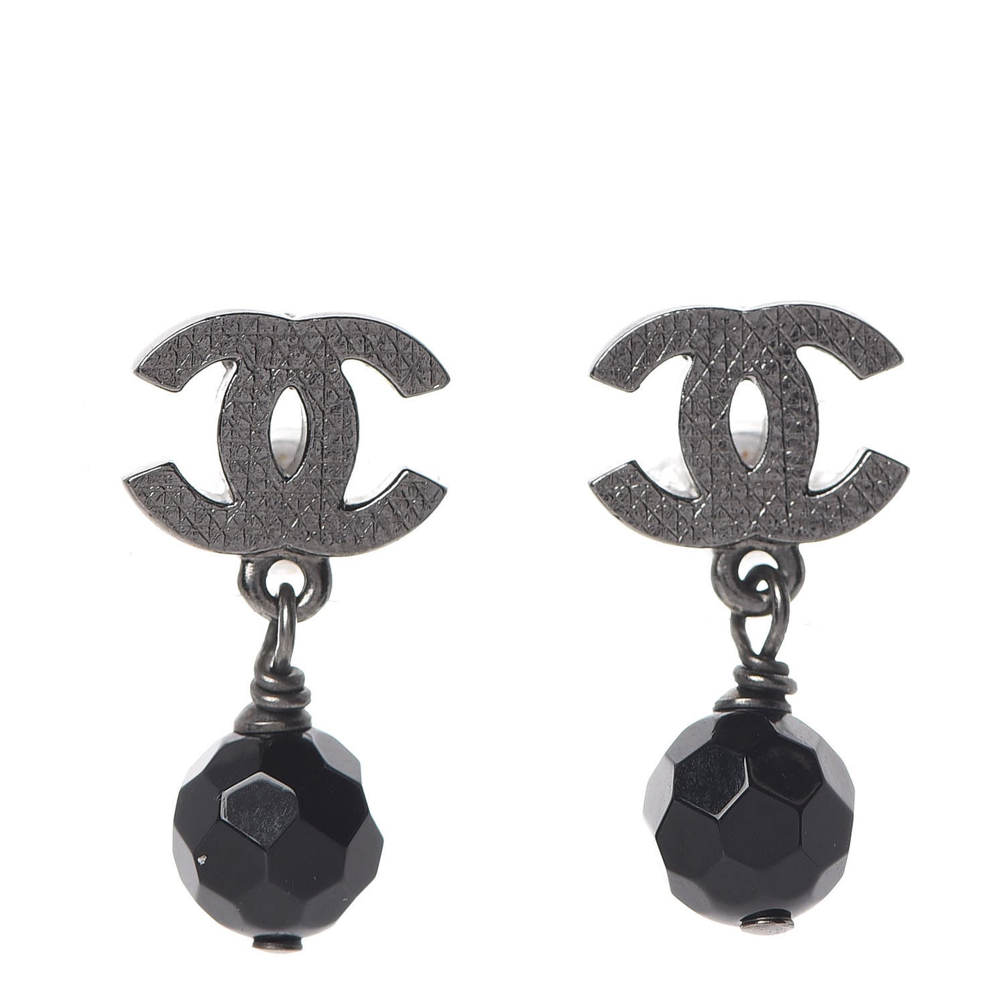 Ruthenium Bead CC Drop Earrings Black