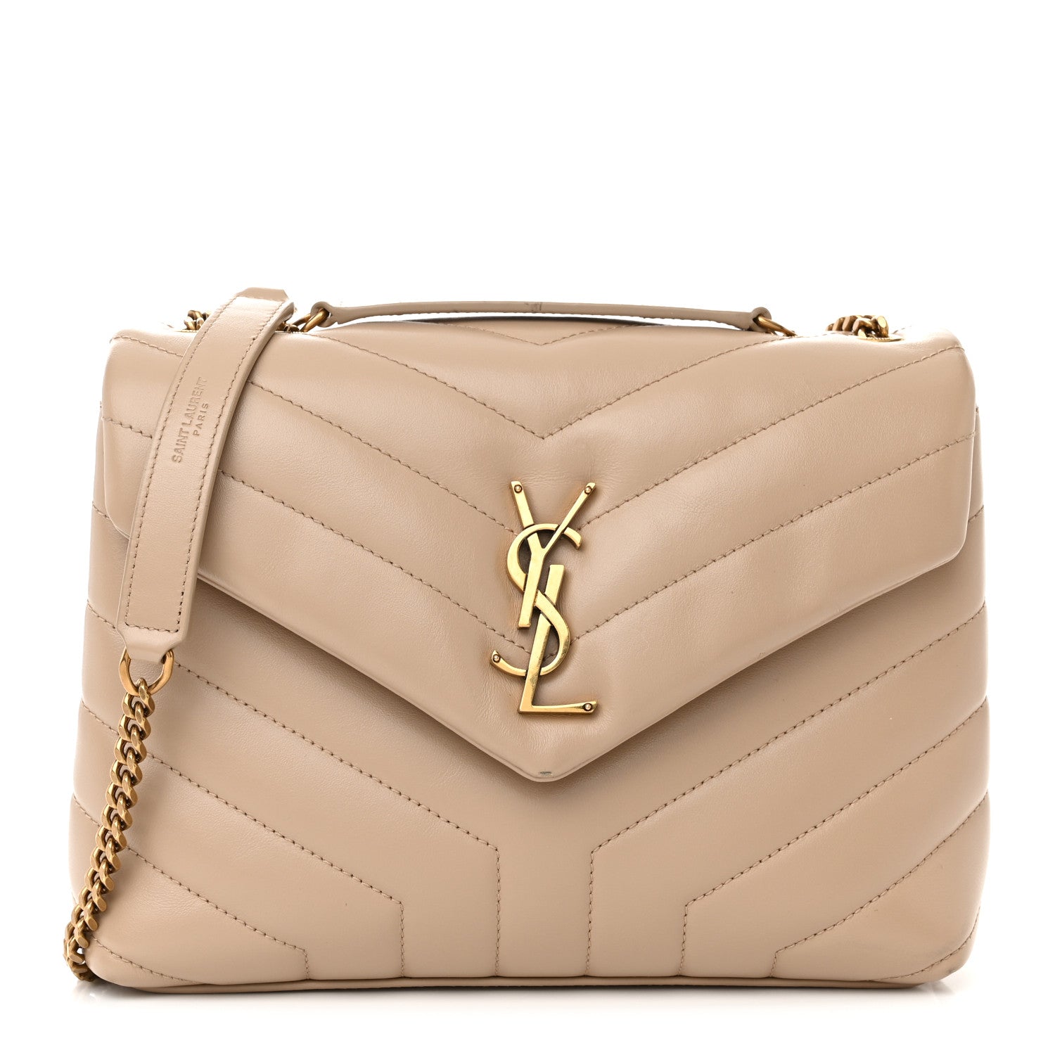 Saint Laurent Calfskin Y Quilted Monogram Small Loulou Chain Satchel Dark Beige 1 of 11