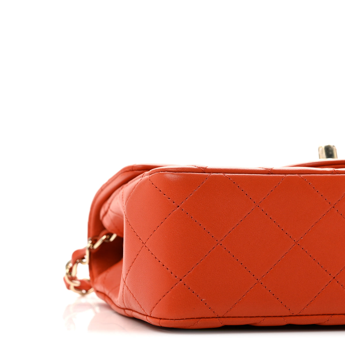 Lambskin Quilted Mini Rectangular Flap Dark Orange