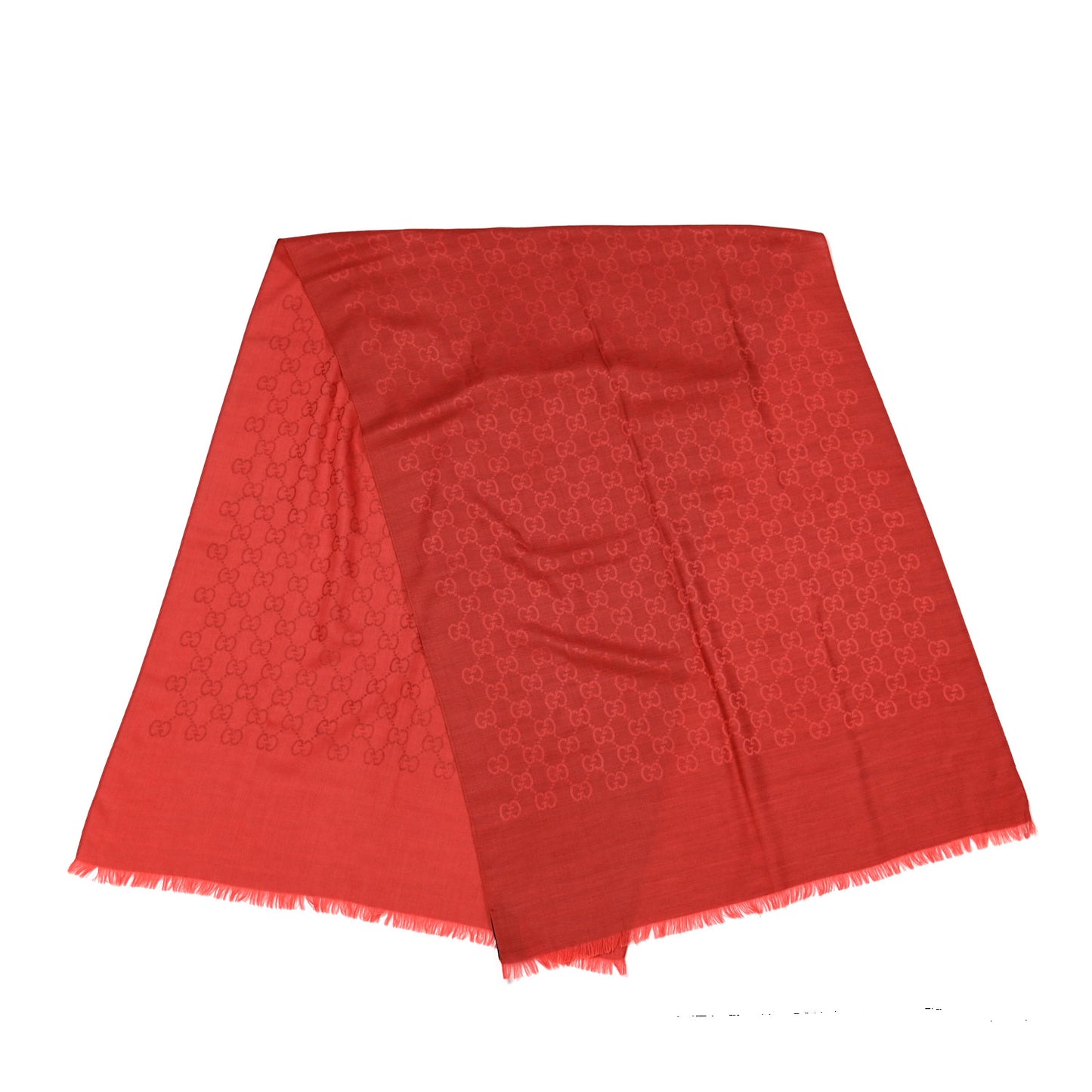 Wool Silk Fringe Monogram Shawl Scarf Red