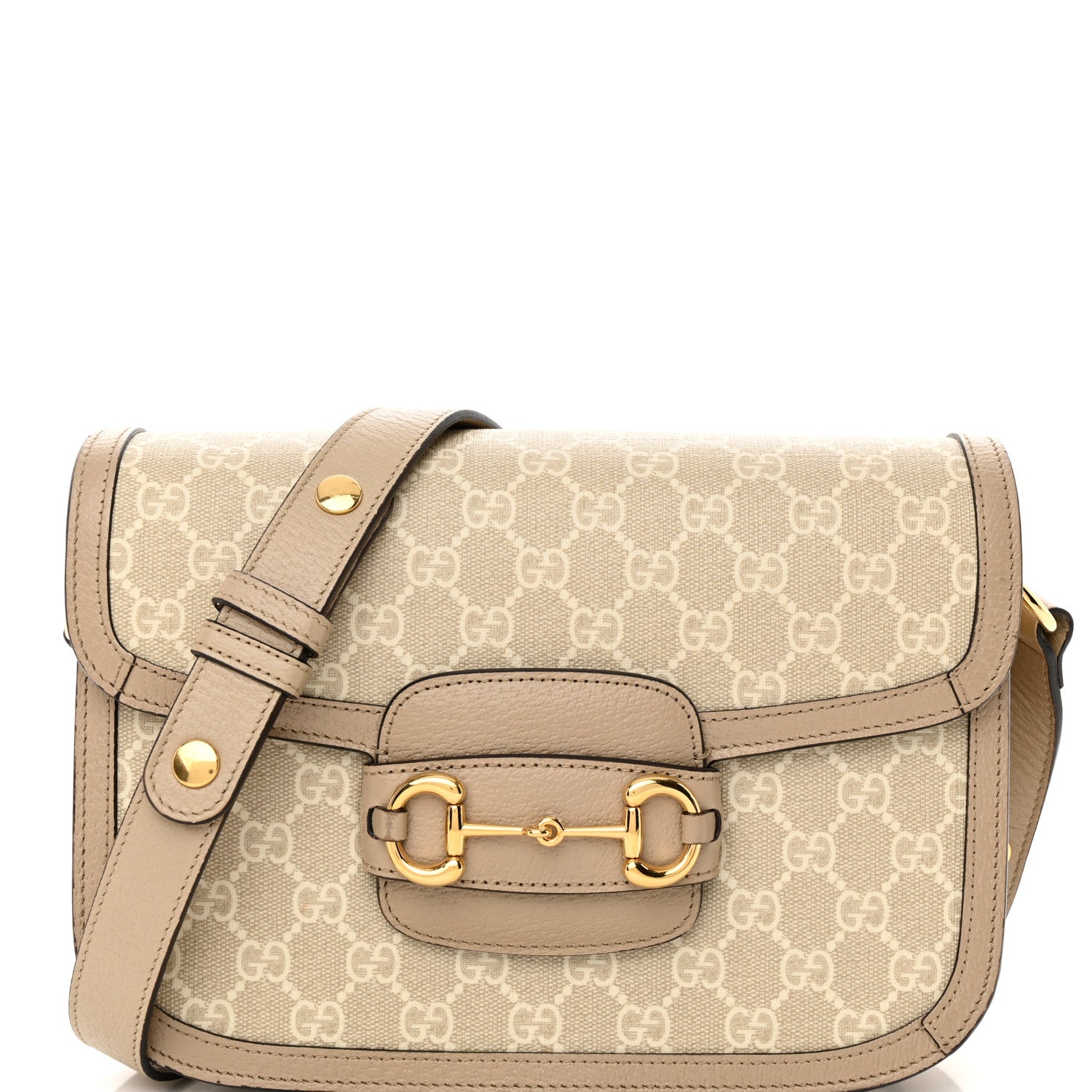 Gucci GG Supreme Monogram Textured Dollar Calfskin Horsebit 1955 Shoulder Bag Beige Mystic White Oatmeal 8 of 15