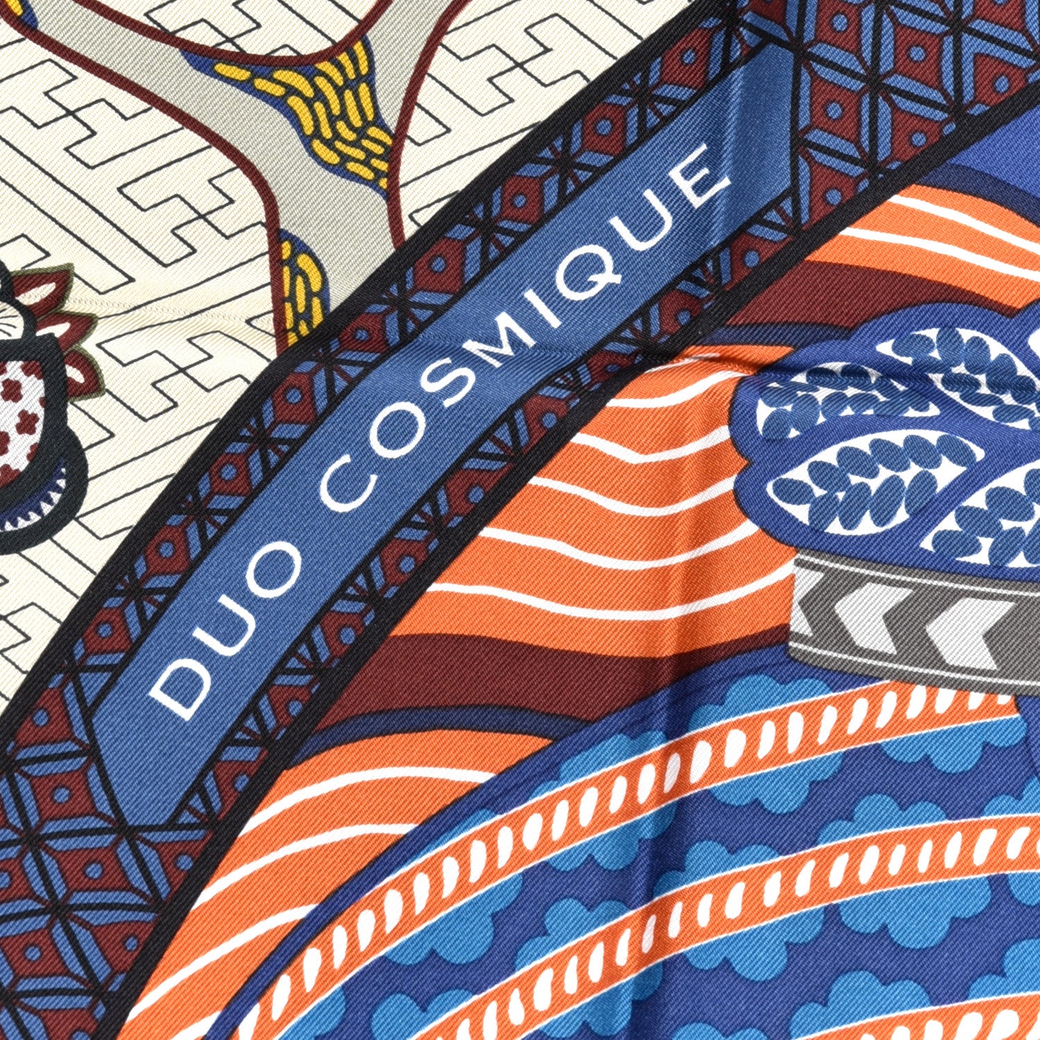 Hermes Silk Twill Duo Cosmique Scarf 90 Bleu Moyen Vert Ocre 2 of 6