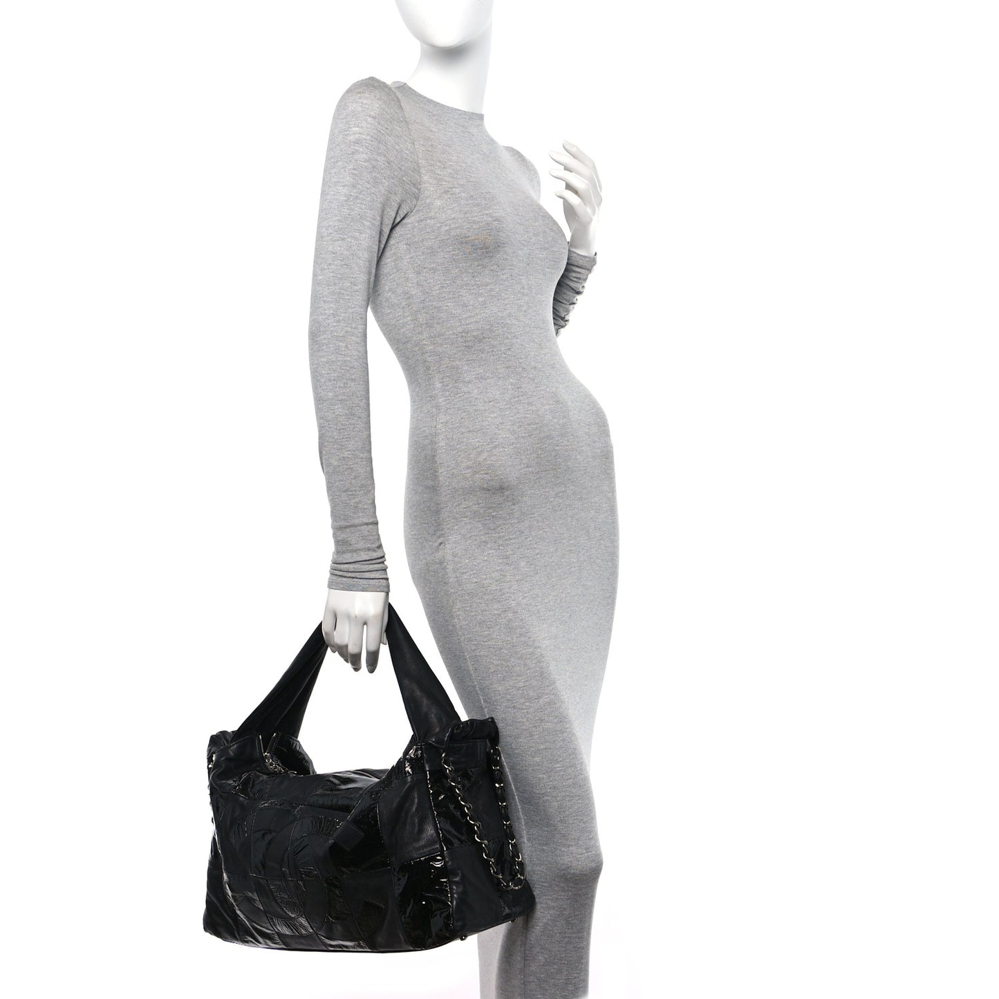 Lambskin Patent Calfskin Brooklyn Patchwork Hobo Black