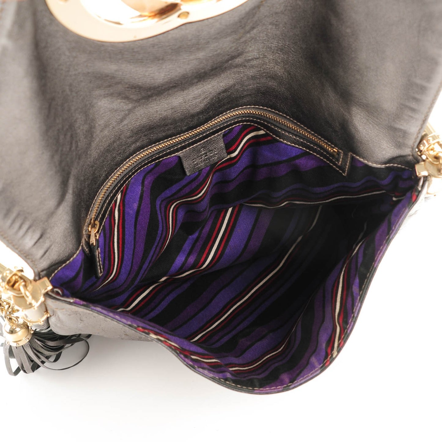 Guccissima Britt Tassel Shoulder Bag Gunmetal
