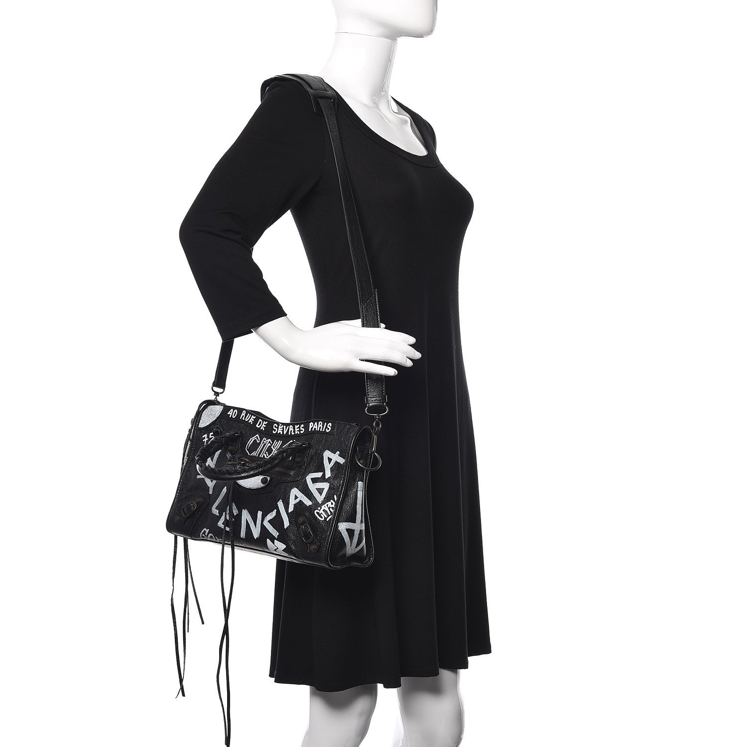 Balenciaga Agneau Classic Hardware Graffiti All Over S City Black 2 of 11
