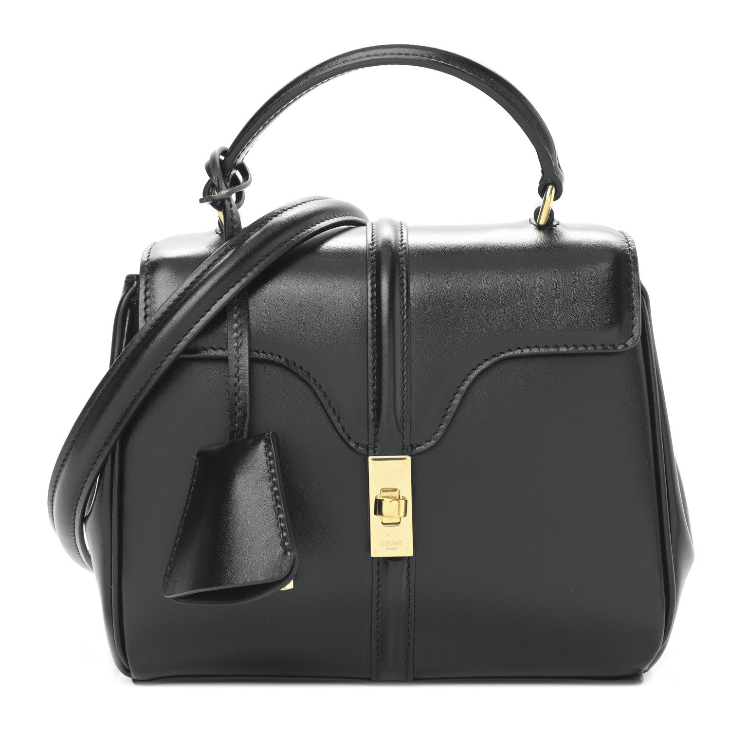 Celine Satinated Calfskin Mini 16 Top Handle Bag Black 1 of 10