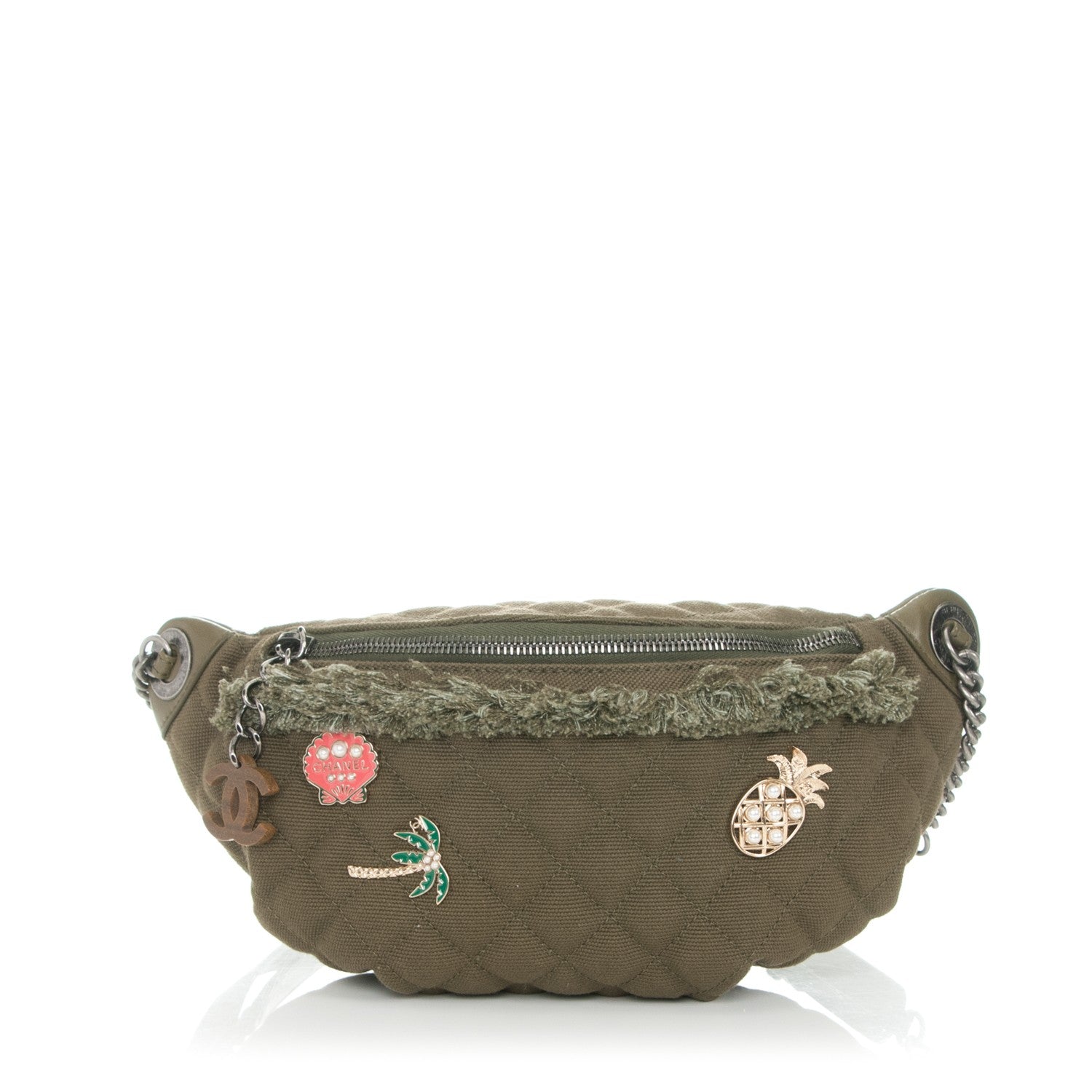 Chanel Canvas Lambskin Quilted Coco Cuba Charms Waist Bag Khaki 1 of 9