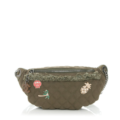 Chanel Canvas Lambskin Quilted Coco Cuba Charms Waist Bag Khaki 1 of 9