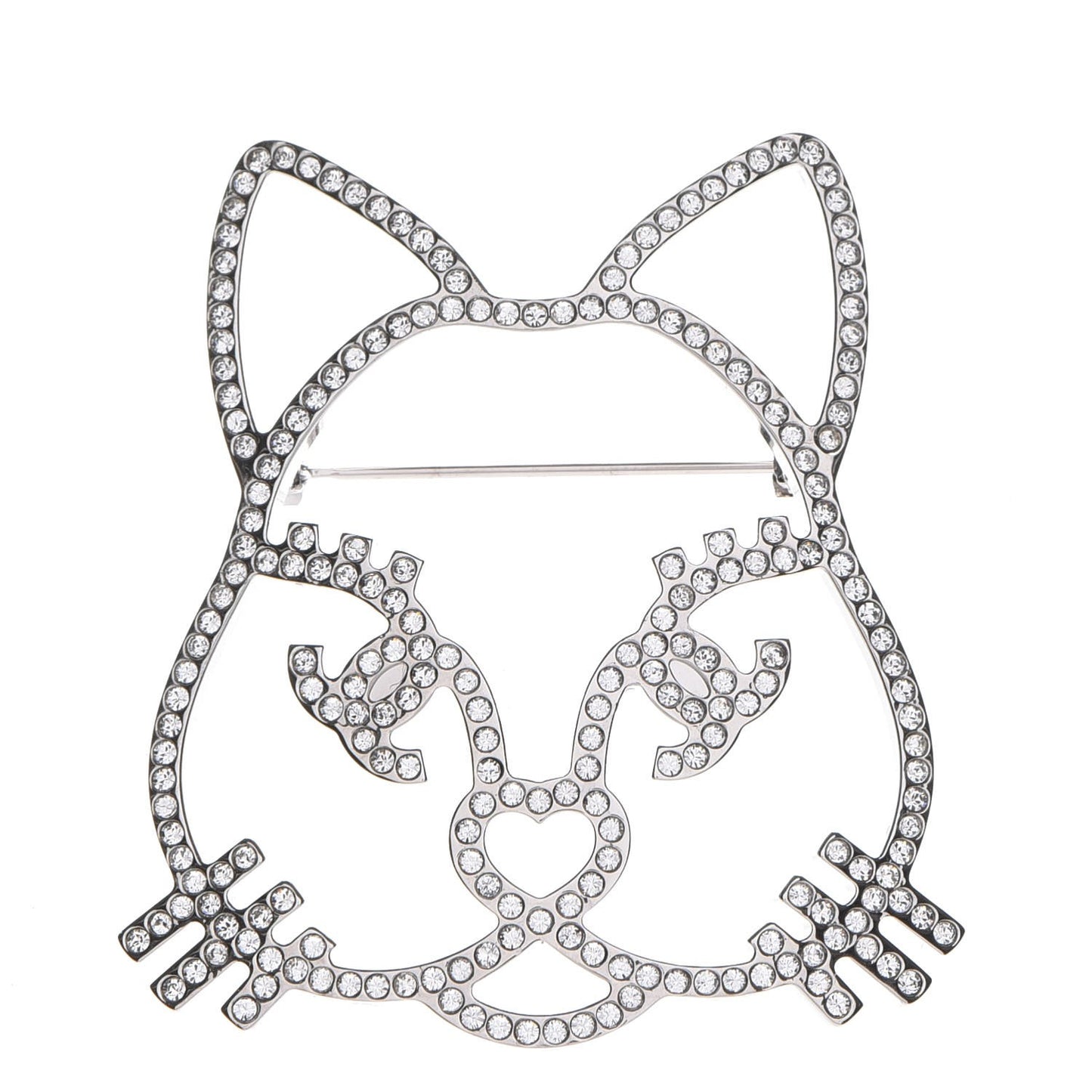 Strass Crystal Emoji Choupette Cat Brooch Silver