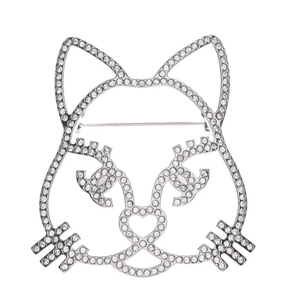 Chanel Strass Crystal Emoji Choupette Cat Brooch Silver 1 of 5