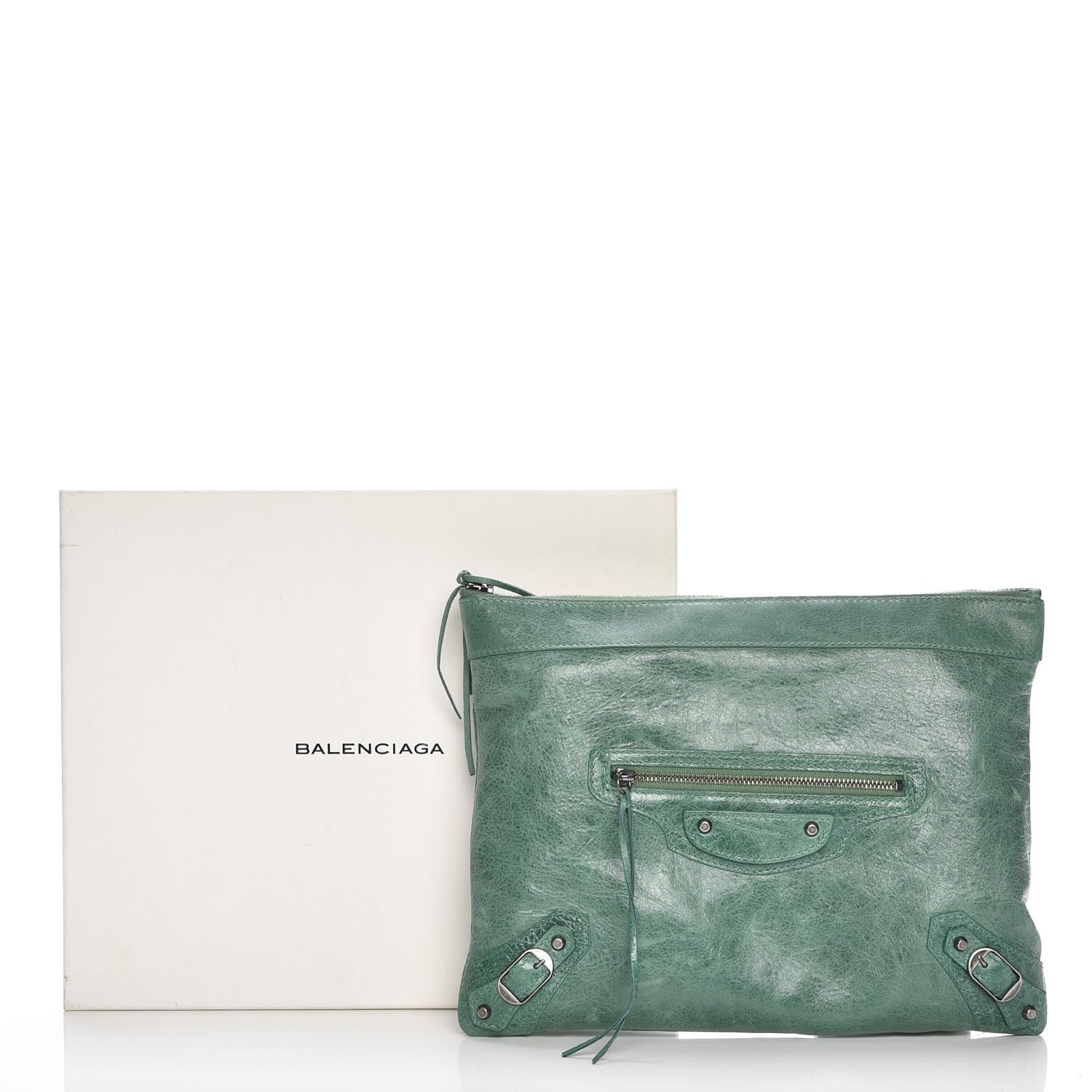 Balenciaga Agneau Classic Hardware Zip Clutch Green 8 of 8