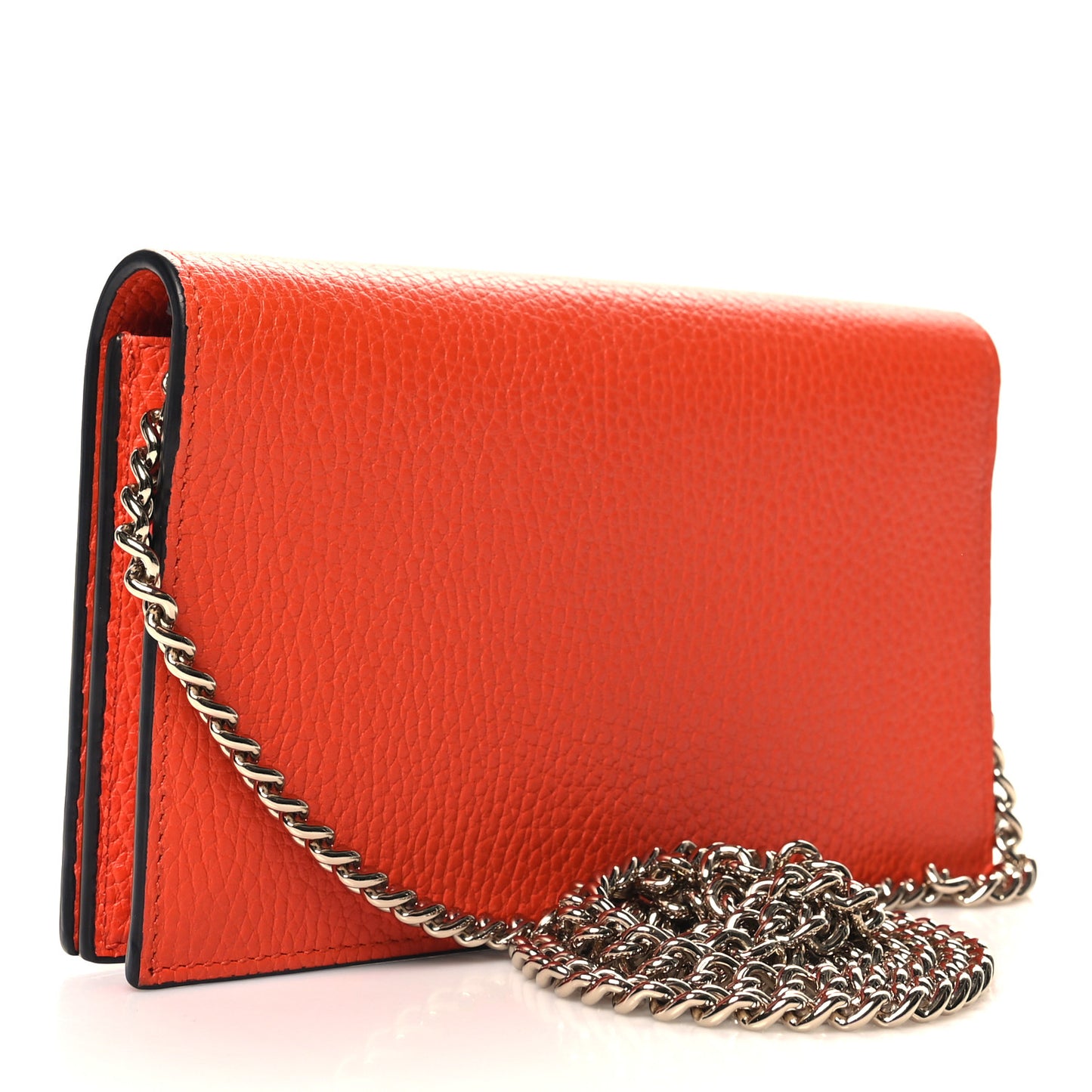 Dollar Calfskin Medium Betty Chain Wallet Sun Orange
