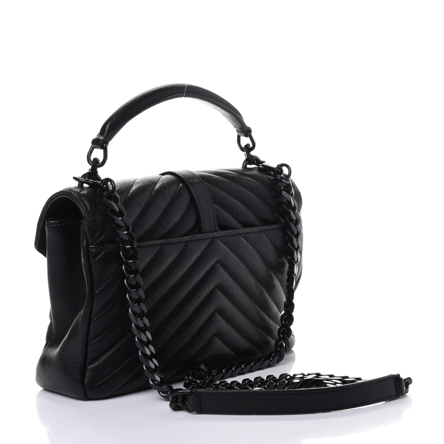 Sheepskin Matelasse Chevron Monogram Monochrome Medium College Bag Black