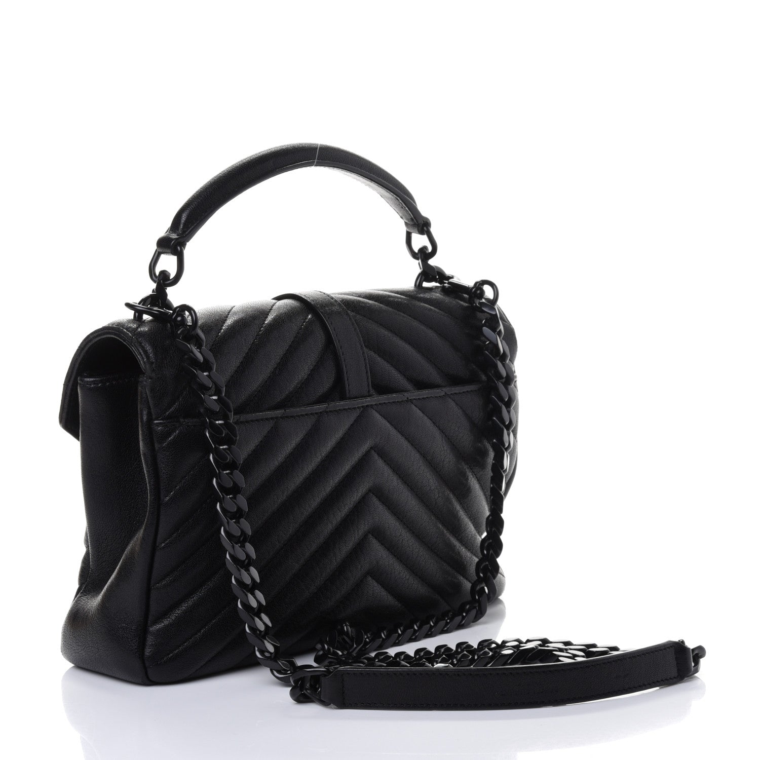 Saint Laurent Sheepskin Matelasse Chevron Monogram Monochrome Medium College Bag Black 2 of 4