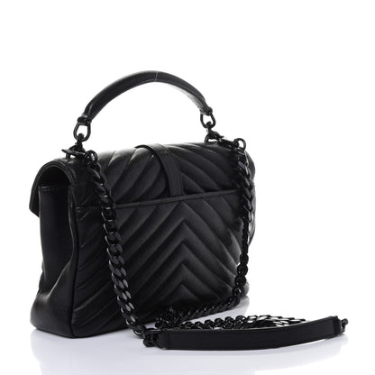 Saint Laurent Sheepskin Matelasse Chevron Monogram Monochrome Medium College Bag Black 2 of 4