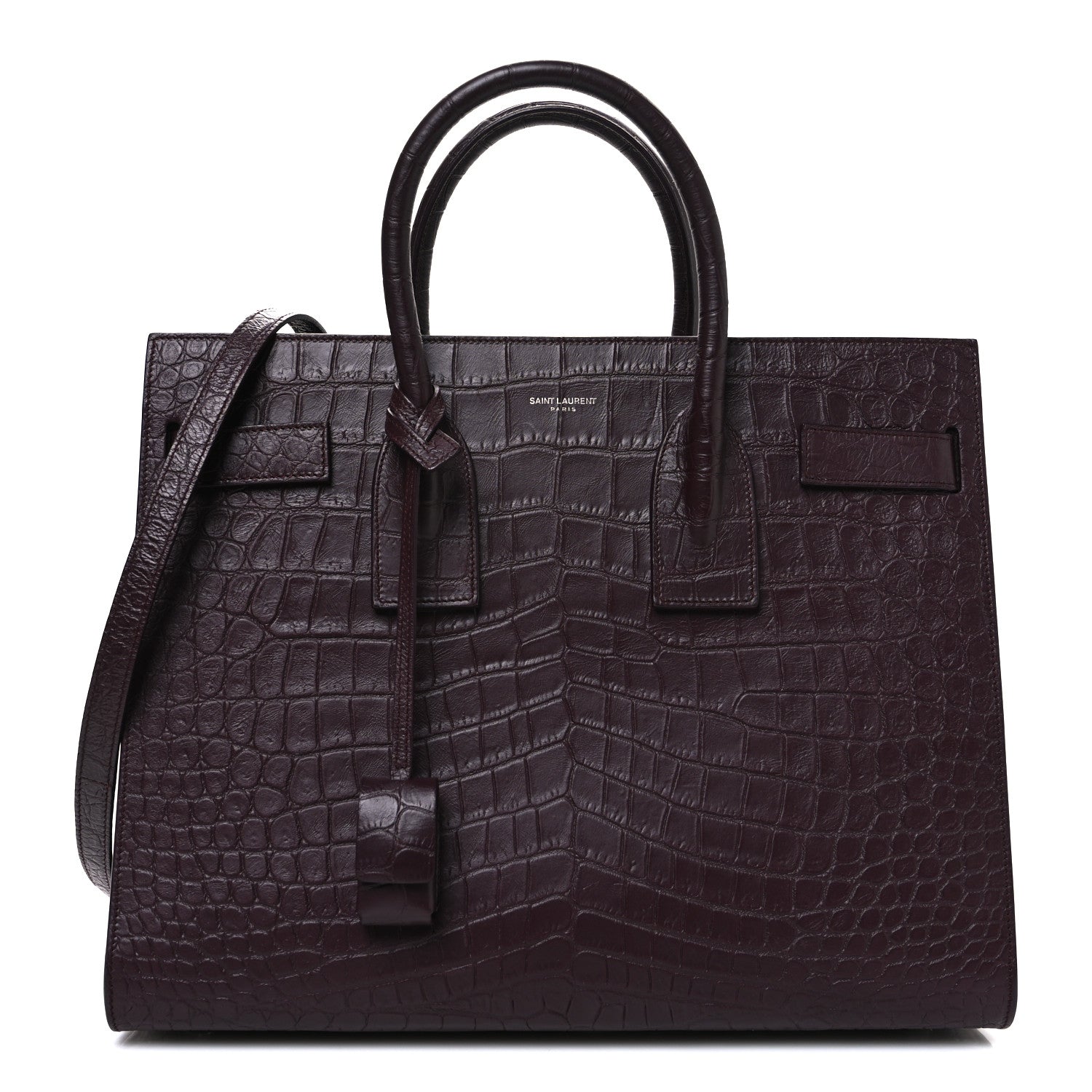 Saint Laurent Calfskin Crocodile Embossed Small Sac de Jour Amaranto 1 of 12