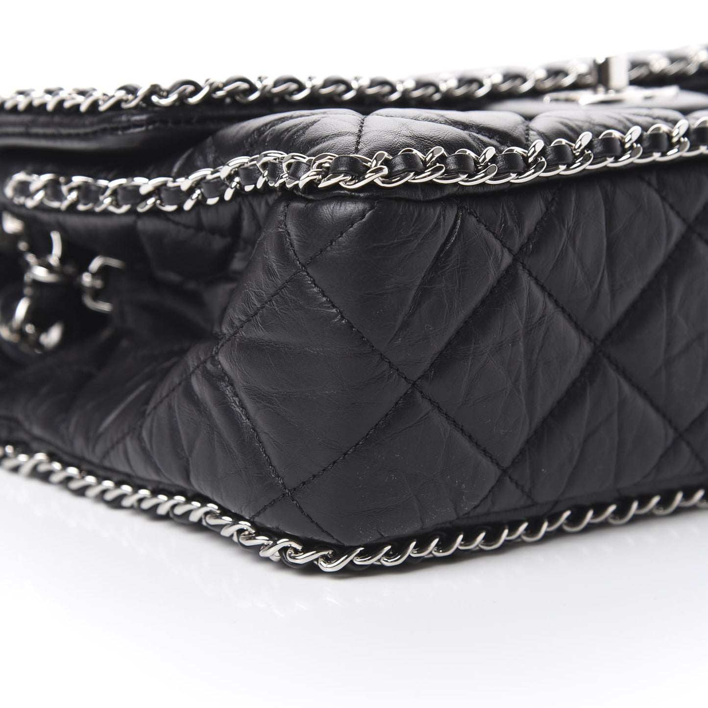 Crumpled Calfskin Medium Chain Flap Black