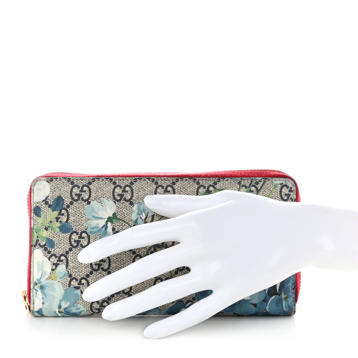 GG Supreme Monogram Blooms Zip Around Wallet Blue Red
