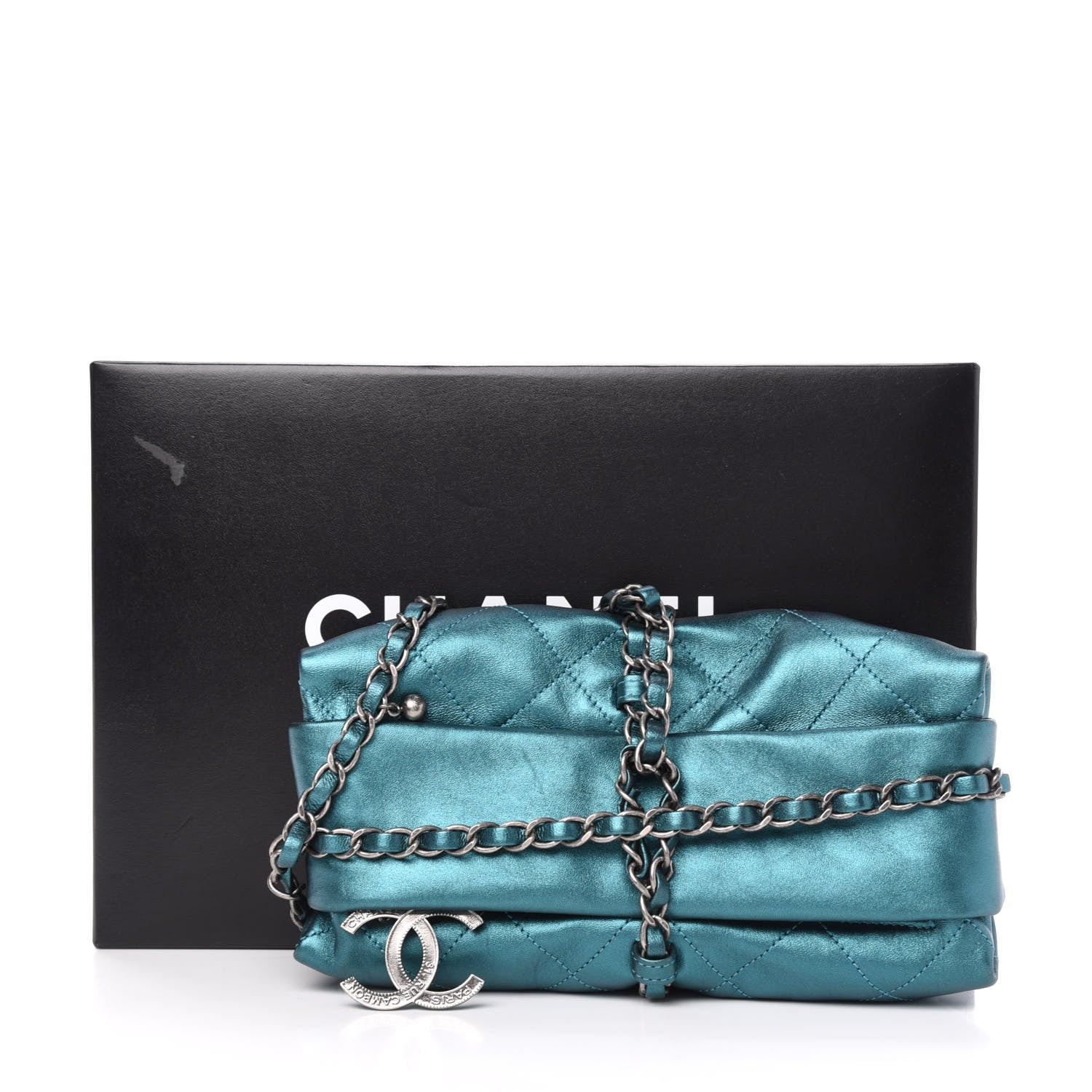 Chanel Metallic Calfskin Quilted Baluchon Turquoise 12 of 12