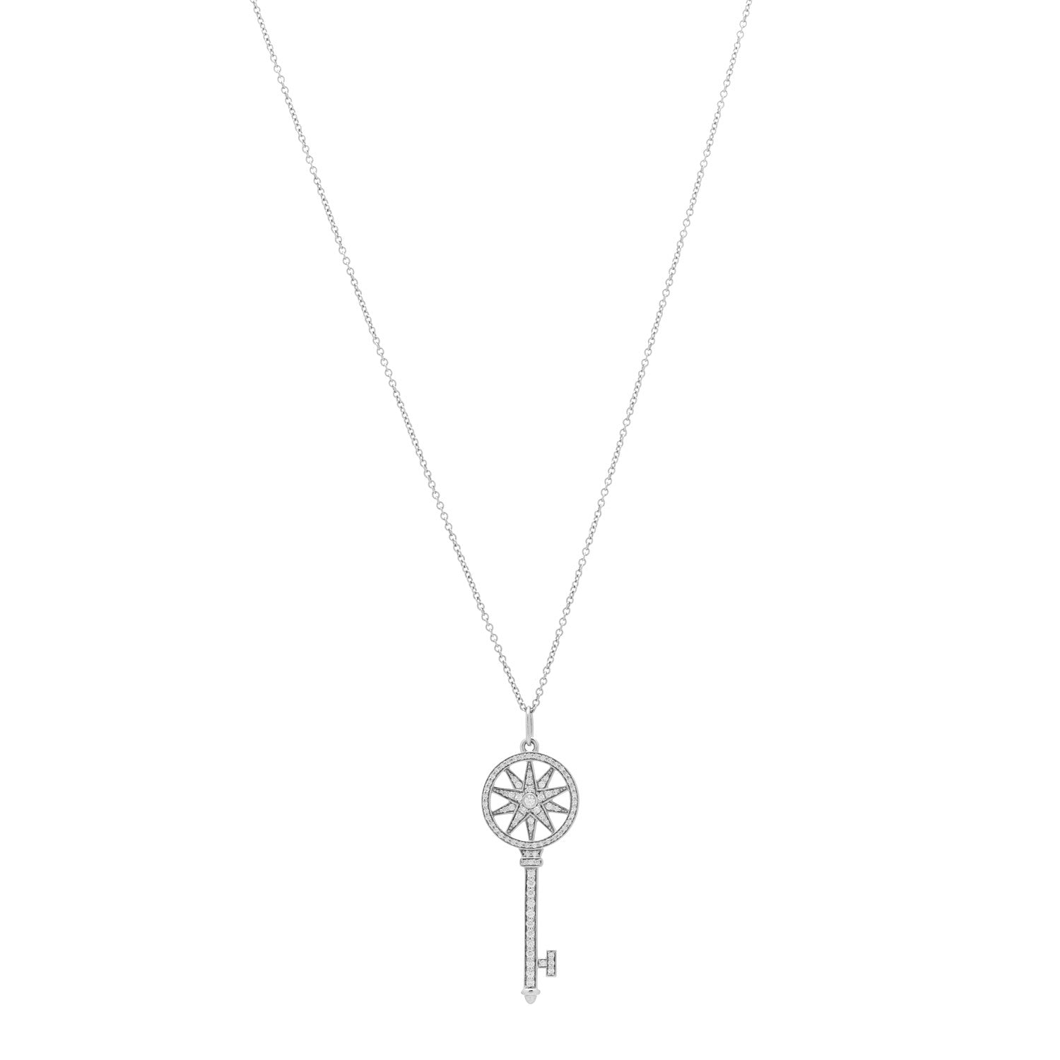 Tiffany Platinum Diamond Star Key Pendant Necklace 1 of 5