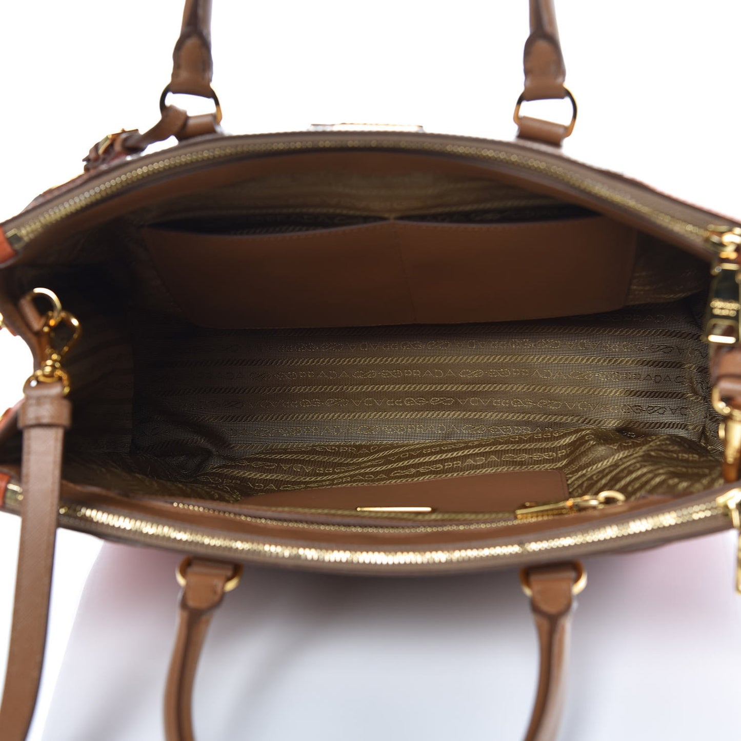Saffiano Lux Colorblock Medium Galleria Double Zip Tote Caramel Papaya