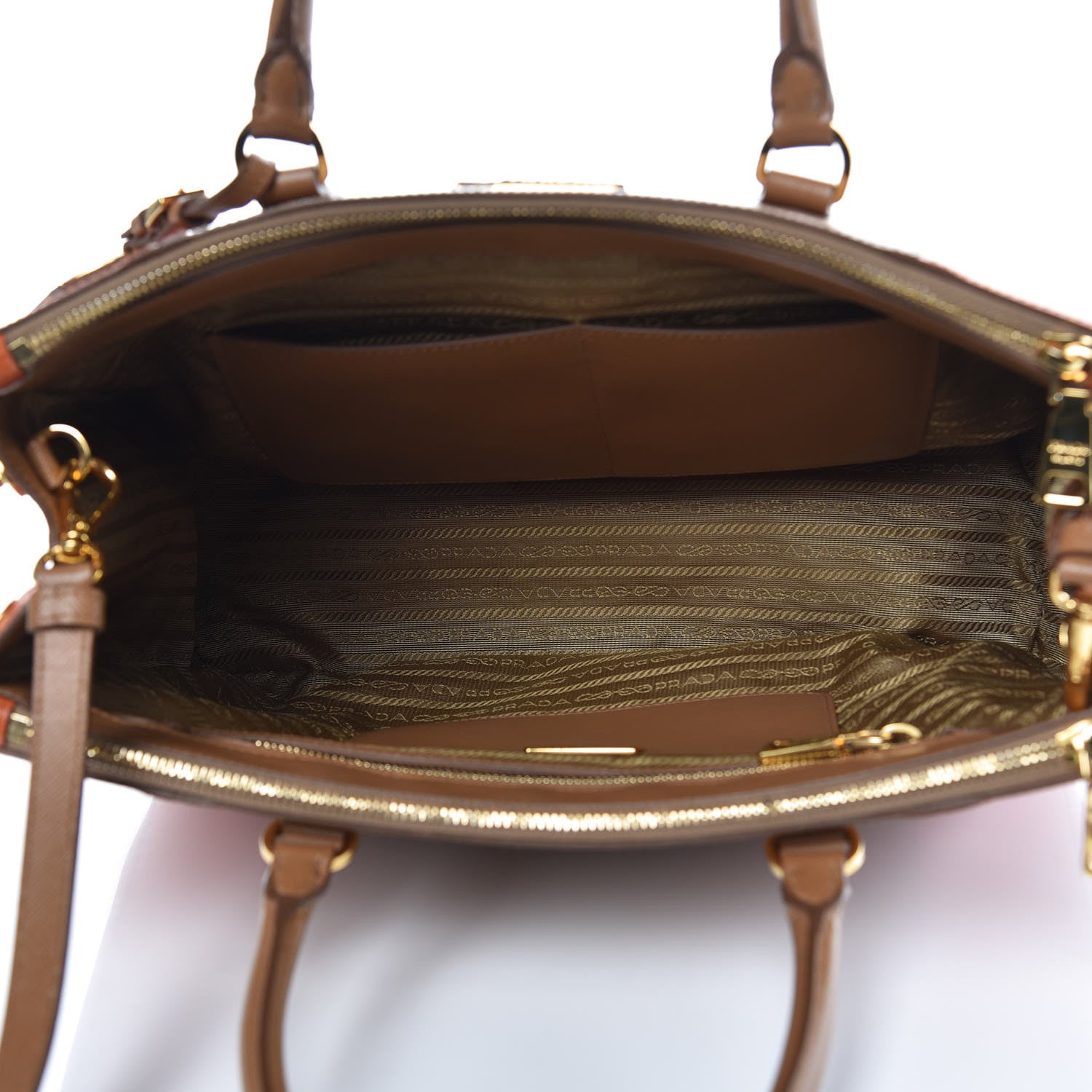 Prada Saffiano Lux Colorblock Medium Galleria Double Zip Tote Caramel Papaya 6 of 13